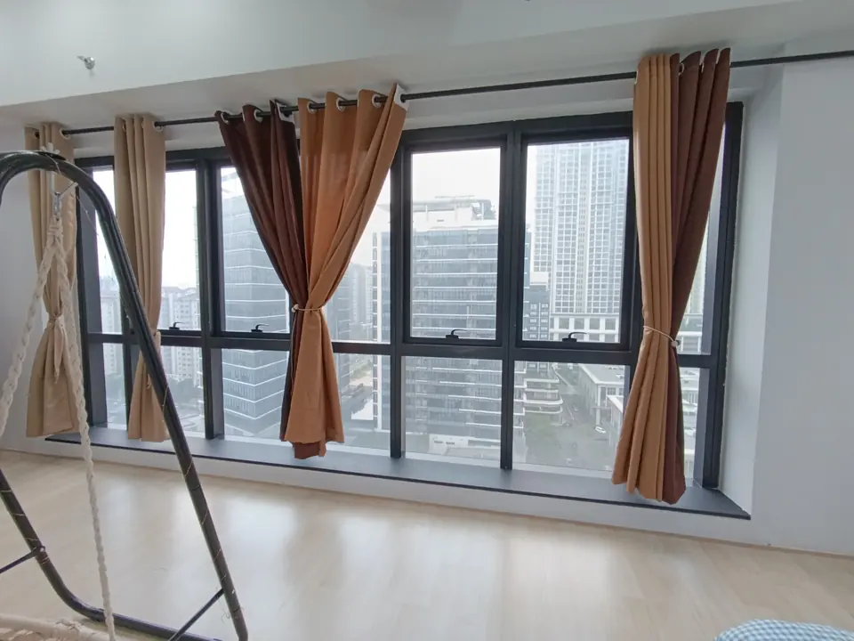City view through full-height windows